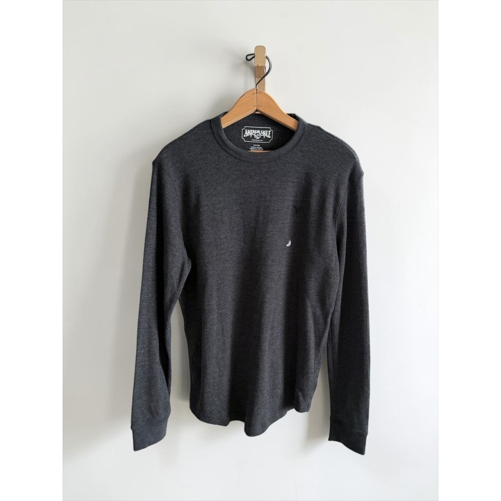 American Eagle Mens Charcoal Gray Waffle Knit Thermal Long Sleeve Shirt Small